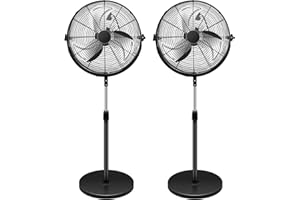 Simple Deluxe 18 Inch Pedestal Standing Fan, High Velocity, Heavy Duty Metal For Industrial, Commercial, Residential, Greenhouse Use, 2- Pack, Black