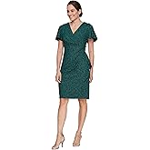 S.L. Fashions Womens Midi V-Neck Sheath Cocktail Dress W/Flutter Sleeves, Wedding Guest (Petite and Regular Sizes)