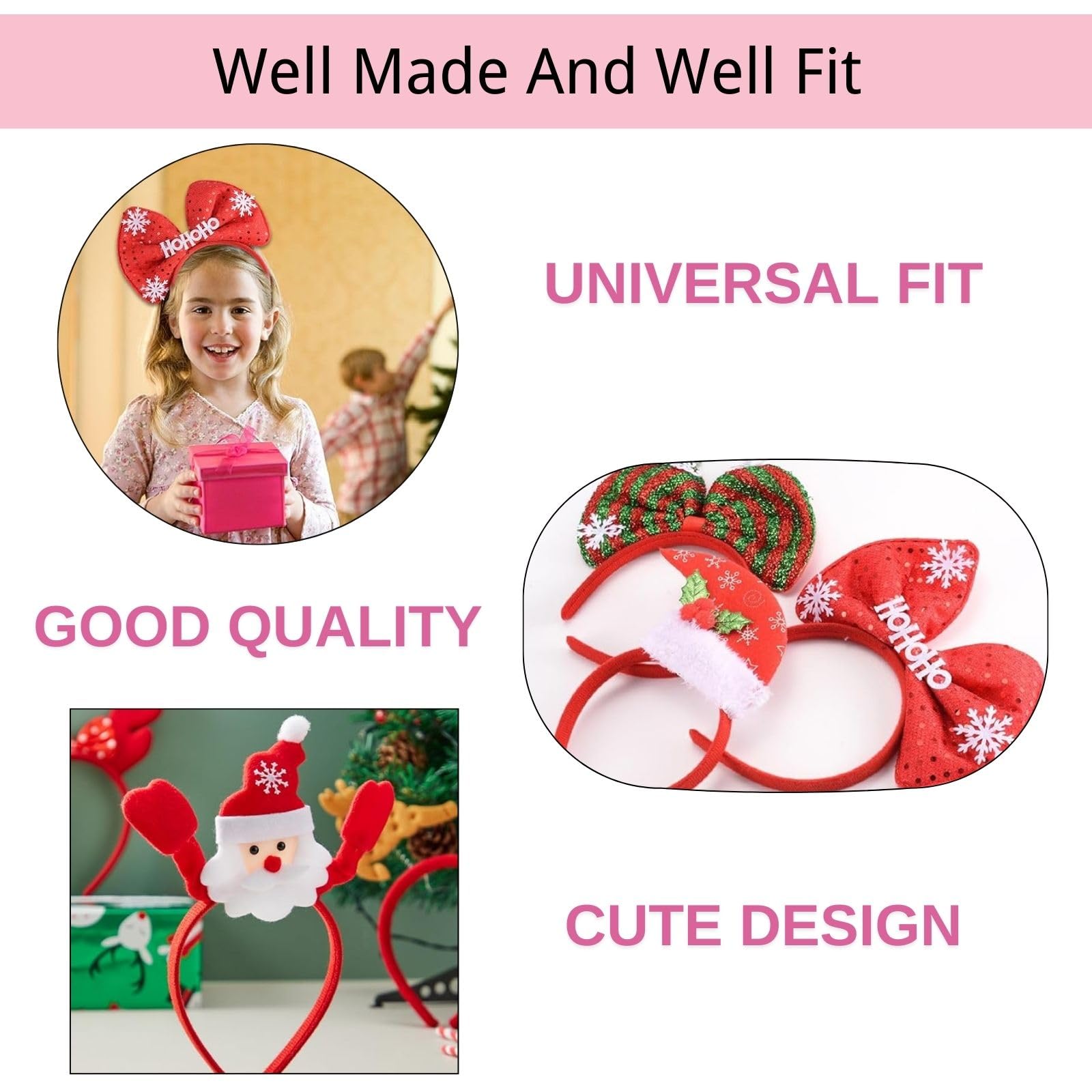 SEVEN STYLE 12 PCS Holiday Headbands,Cute Christmas head hat toppers,Great Fun and Festive for Christmas Party Favors Holiday Favors Photos Booth