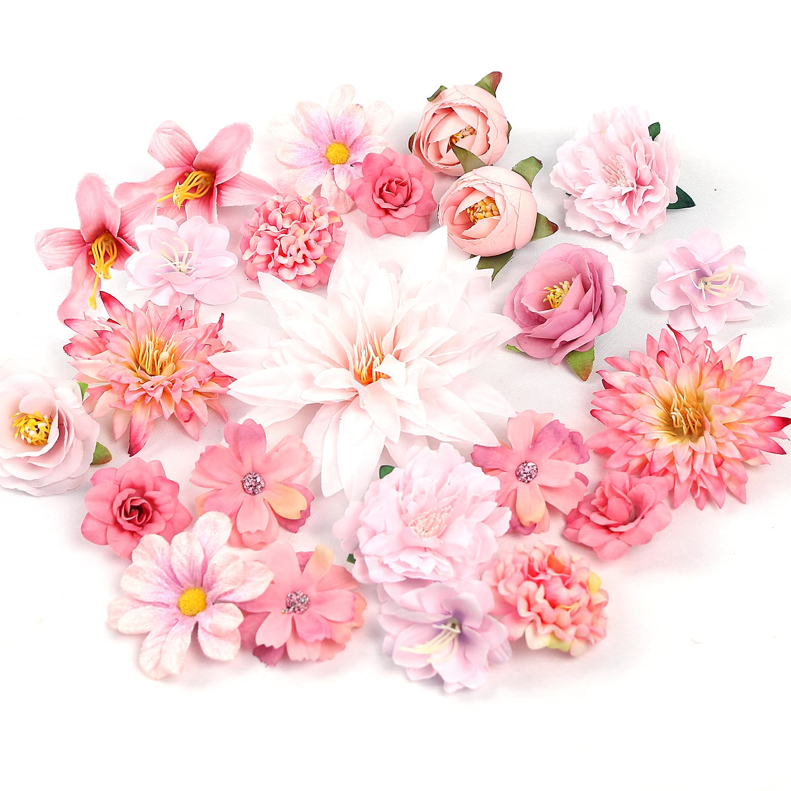 LARDUX 24 PCS Artificial Flower Heads-Craft Fake flower Decoration Mini Silk Pink Flower Heads Bulk Mix for DIY Wedding Party Hair Accessory Scrapbooking Home Decor — image 1