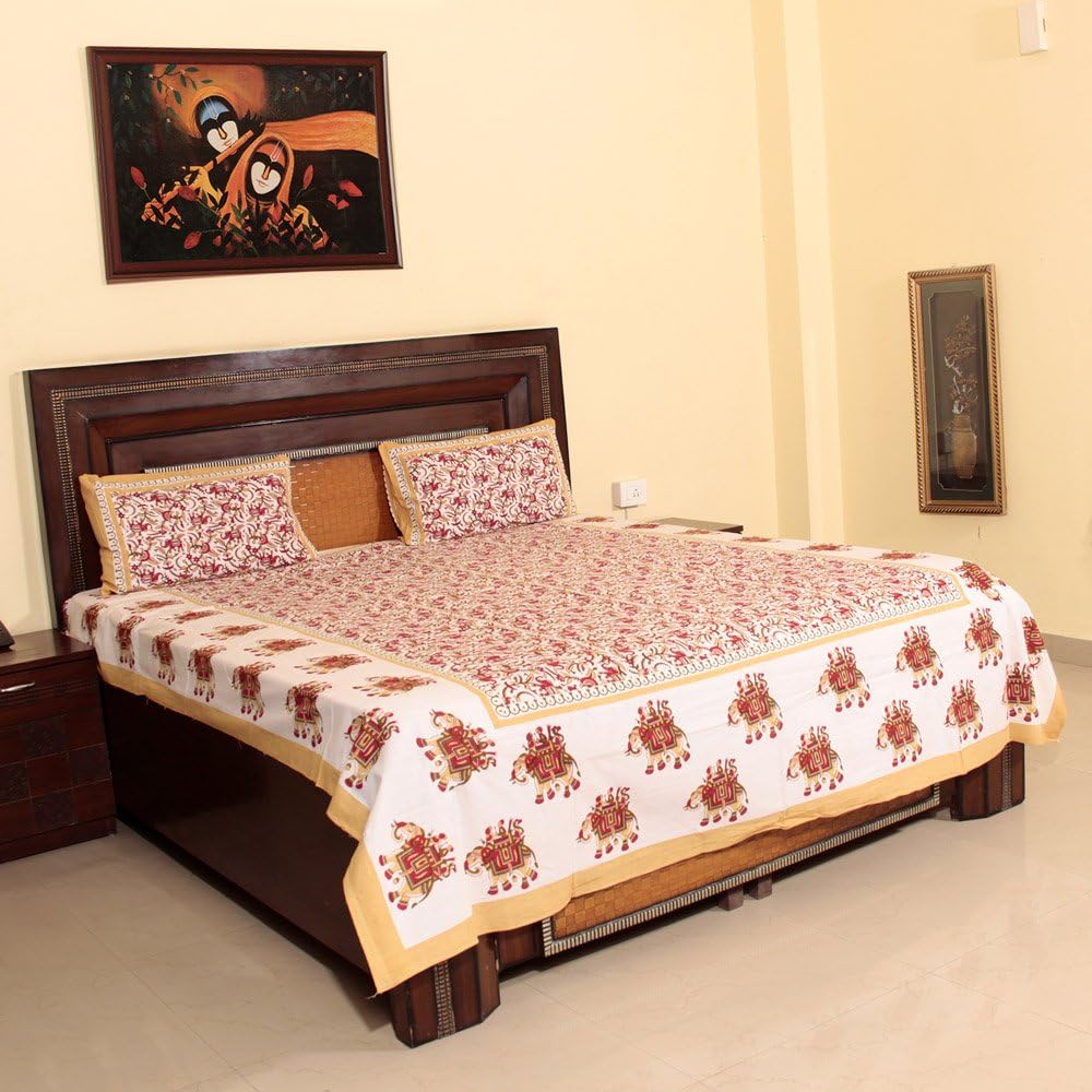 Royal Handicrafts Traditional Hand Printed Ethnic Jaipuri Bedsheet - Brown