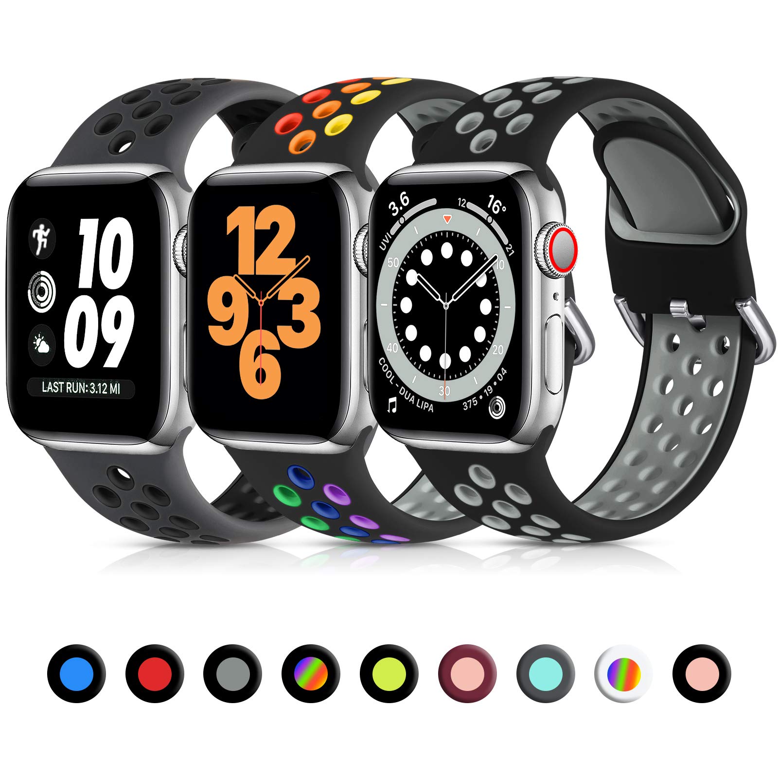 Photo 1 of Lerobo 3 Pack Compatible with Apple Watch Band 44mm 46mm 45mm 42mm 49mm 41mm 40mm 38mm,Soft Silicone Breathable Sport Bands for iWatch Ultra iWatch Band Series 10 9 8 7 6 5 4 3 2 1 SE Men Women