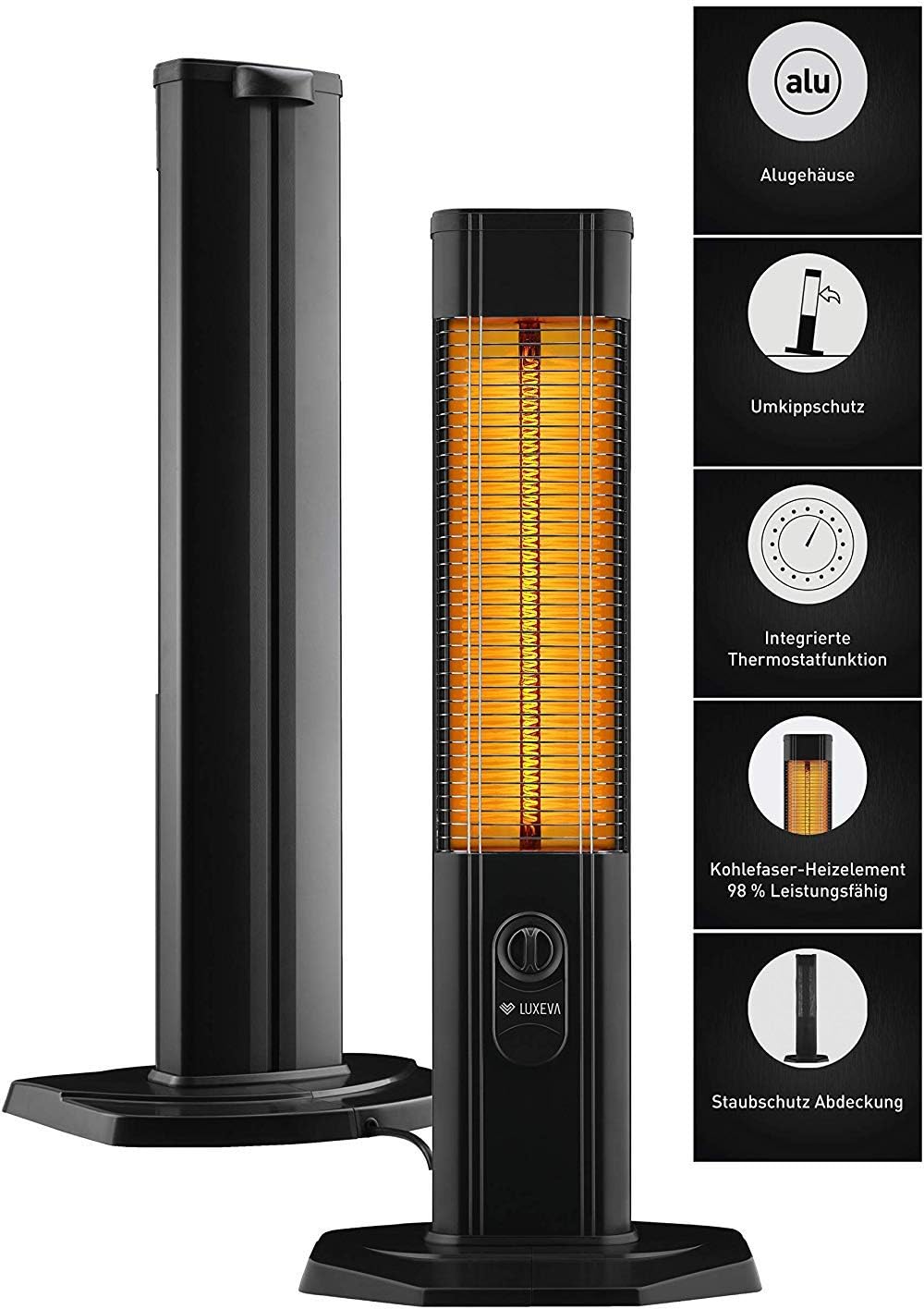 Luxeva Carbon Infrared Floor Heater Patio Heater for Indoor and Outdoor Use 1500 Watt Cover and Thermostat Modern Floor Heater