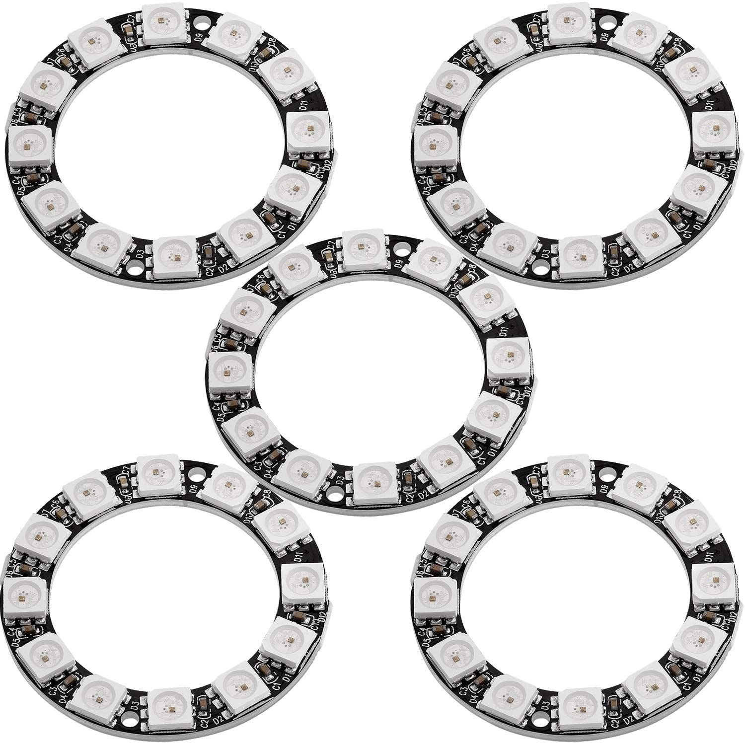 AZDelivery 5 x LED Ring 12 Bit RGB 38mm WS2812 5050 5V Development Board compatible with Arduino including eBook
