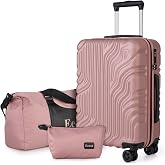 Eeeza Carry On Luggage Set 3 Piece Suitcases, Rose Gold (20/DB/TB) | TSA Lock, 22x14x9 Airline Approved, Lightweight ABS Hardside Suitcase Sets, 360&deg; Spinner Wheels