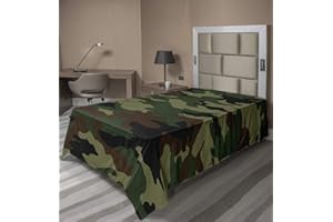 Ambesonne Camo Flat Sheet, Graphic Uniform Inspired Camouflage Clothing Design, Soft Comfortable Top Sheet Decorative Bedding 1 Piece, Twin Size, Green Brown