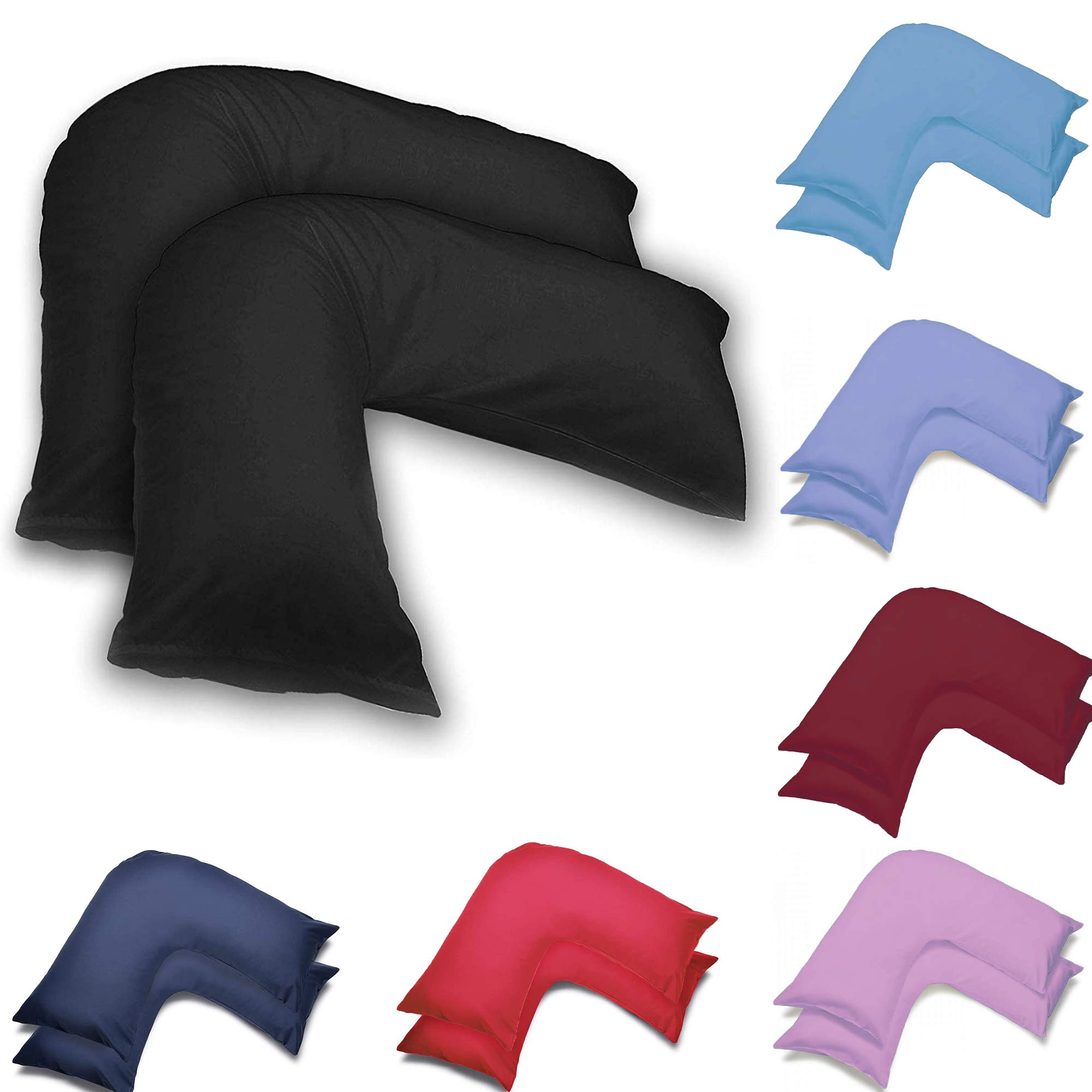 US Fabrics Pack Of Two Orthopedic V Shaped Pillow Case Cover Pregnancy Maternity Back Neck Support Nursing Support (Black)