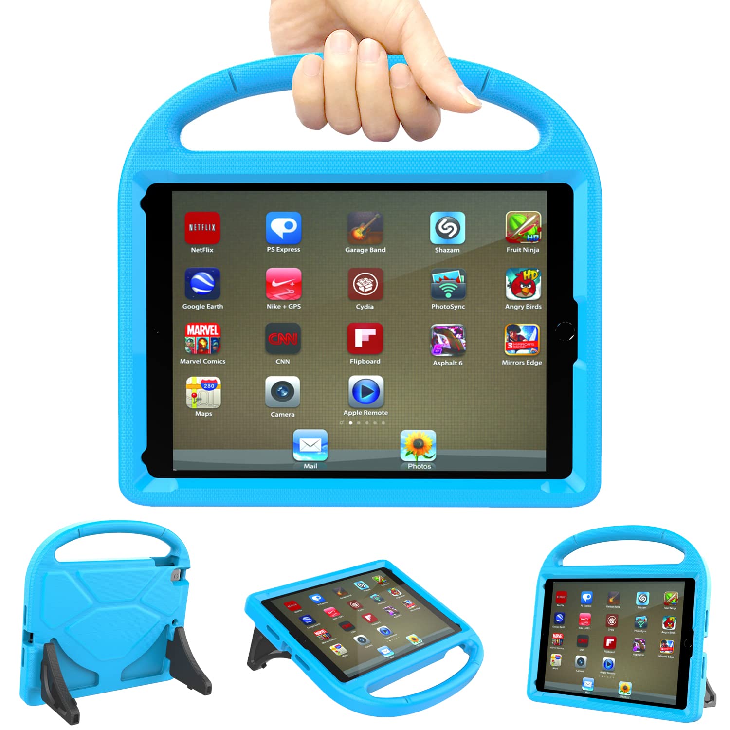 TrendGate Case for iPad 9.7 Inch - Lightweight Shockproof Kids Cover with Handle and Kickstand for iPad Air/Air 2/Pro 9.7 Inch - Blue