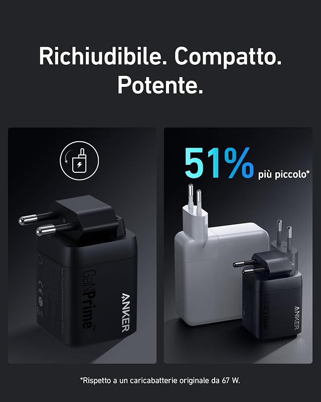 Prime GaN caricatore USB C da 67W con 3 porte