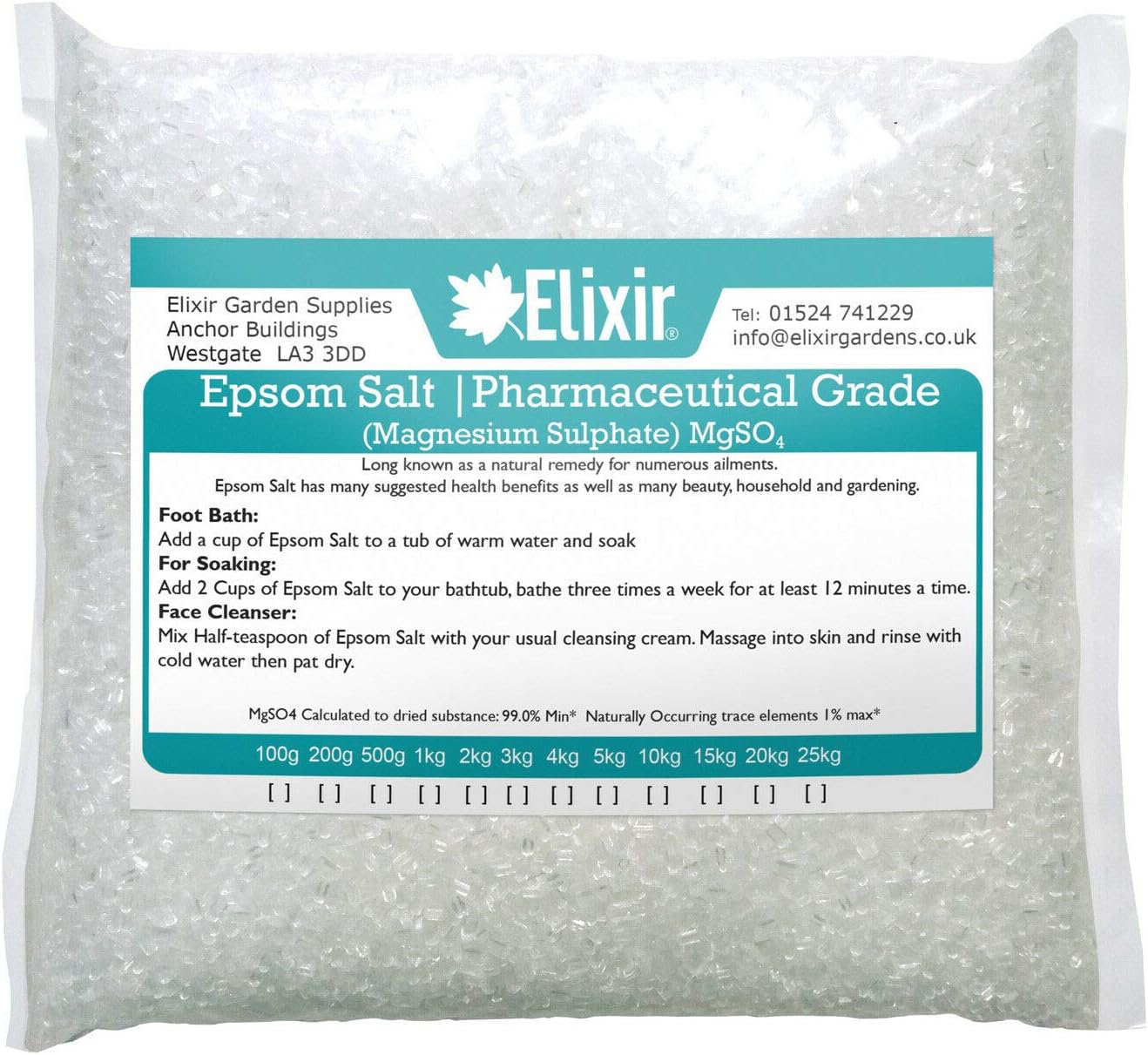 TOMHY Seeds Package: 9Kg Polythene Bag : Elixir Gardens Epsom Salt | Pharautical BpFood Grade | Supplied in Bag