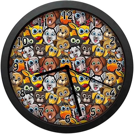 Amazon Co Jp ハスキーキリン鹿犬と動物の漫画のパターン面白いキャラクターイラストミュート 約30 Cm 12インチ 部屋 寝室 キッチン 壁掛け時計 ギフトとして推奨 ホーム キッチン