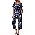 Ekouaer Women's Capri Pajama Sets Floral Print Short Sleeve Sleepwear Top and Capri Pants 2 Piece Loungewear with Pockets