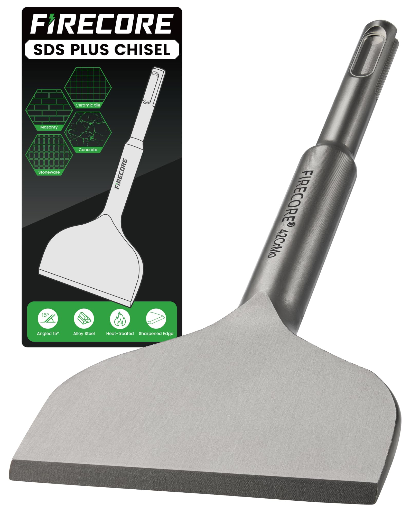 SDS Chisel Bits, Firecore SDS Plus Chisel 165mm x 75mm, 42CrMo Special Steel, SDS Bent Tile Chisel for SDS Plus Hammer, Tile Remover Tool - FS22365 — image 1
