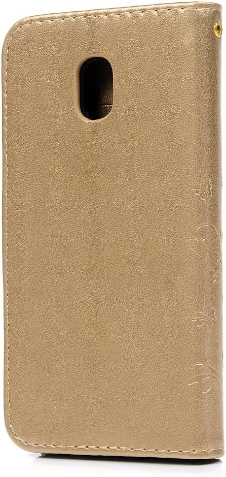 BADALink For Samsung Galaxy J3 2017 Case, Samsung J3 2017 Cover PU Leather Case Embossed Butterfly Case Cover Flip Wallet Case for Samsung Galaxy J3 2017 (J330) with Card Holder & Wrist Strap,Gold - Image 5