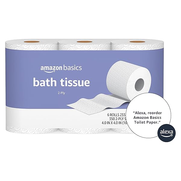 AMAZON BASICS 2-PLY TOILET PAPER, UNSCENTED, 350 SHEETS PER ROLL, 6 COUNT