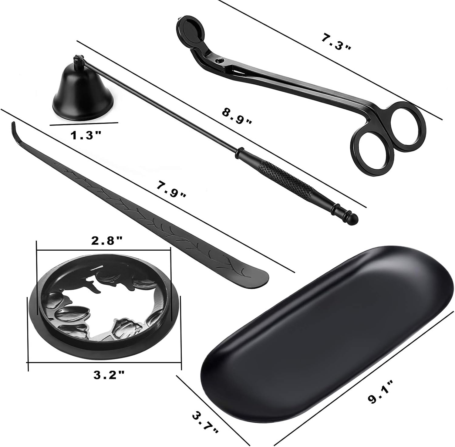 JUTTIRA Candle Snuffer Accessory Set 5 in 1,Candle Wick Trimmer and Candle Snuffer,Wick Dipper,Candle Topper with Tray,Candle Tool Set with Gift Package for Candle Lovers Black: Home & Kitchen