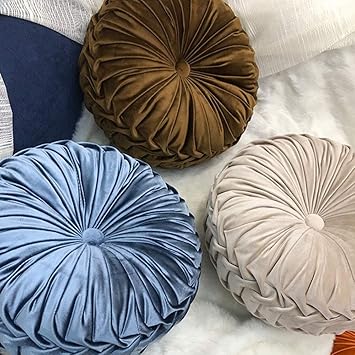 Asdomo Round Pleated Pillow Home Solid Pumpkin Cushions