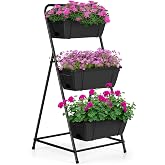 Raised Garden Bed 3 Tier Vertical Garden Planter Elevated Planter Boxes Outdoor Herb Planter with Drainage Holes Removable Tray for Patio Balcony Porch Black