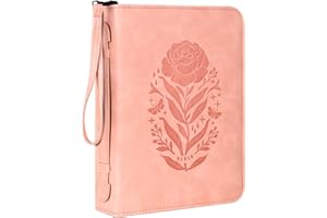 WOBAGMEN Bible Cover Case for Women,PU Leather Bible Cover for Men Women with Handle,Pink Bible Book Cover,Bible Bag with Embossed Floral,Carrying Case Bible Protective Christian Gift