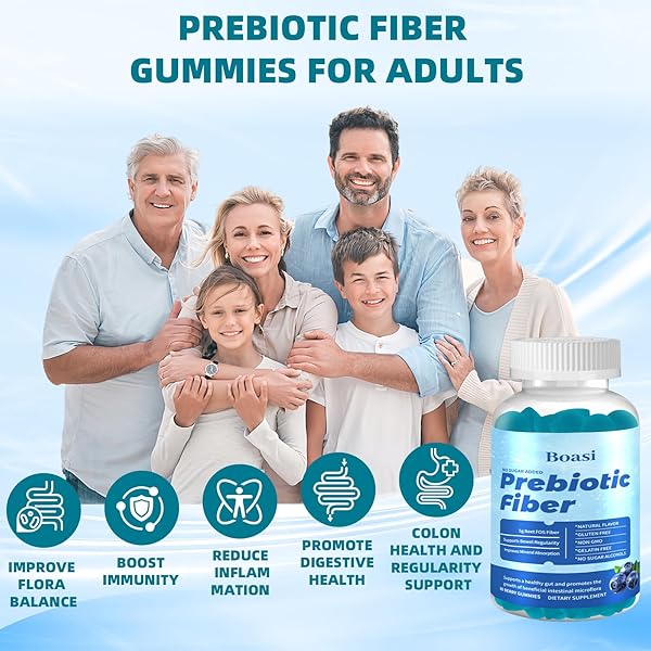 BOASI PREBIOTIC FIBER GUMMIES FOR ADULTS,DIGESTIVE HEALTH,VEGAN GLUTEN FREE FIBER GUMMIES,SOLUBLE DIETARY FIBER SUPPLEMENTS