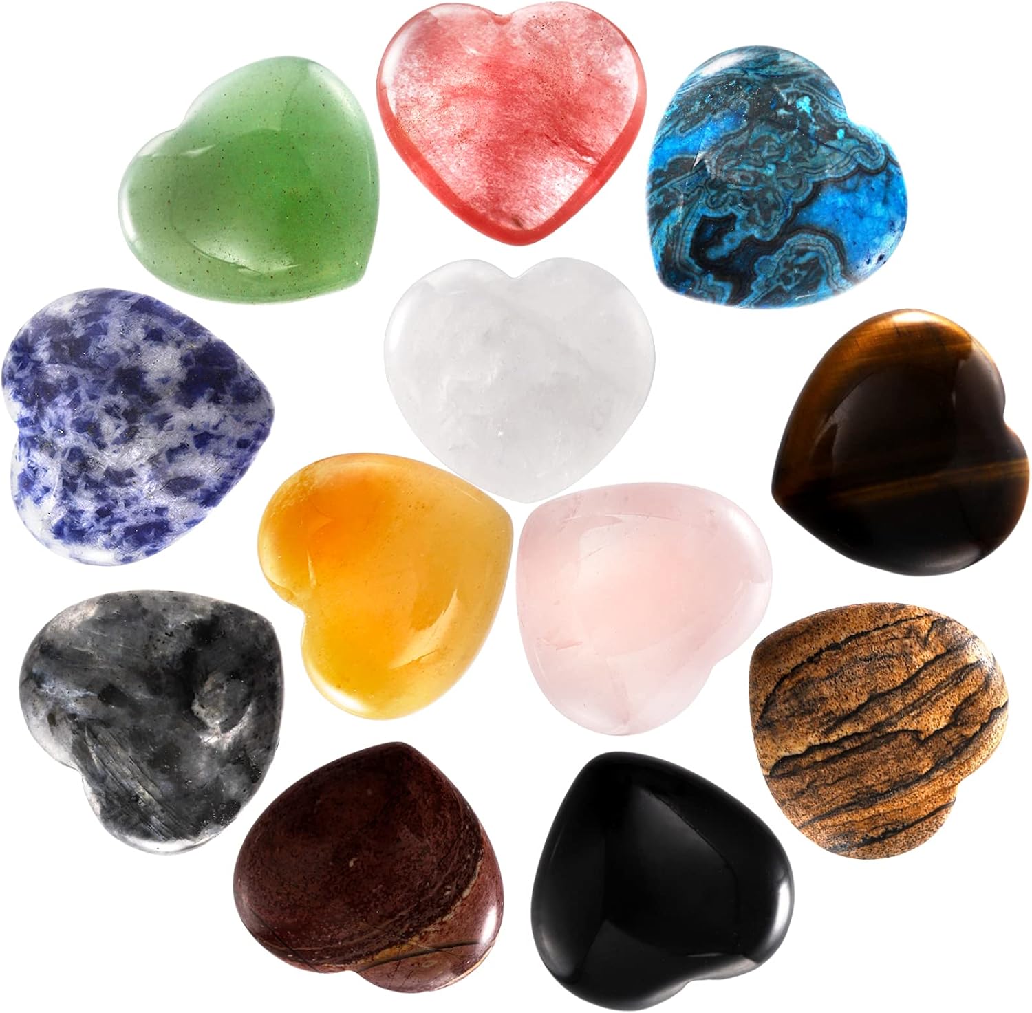Indoor Fountains & Accessories - ZEAYEA 12 Pcs 1 Inch Heart Shaped Stones, Natural Heart Love Worry Stones, Chakra Healing Crystal Set for Balancing Reiki Healing Meditation Massage Energy Yoga and Decoration, 12 Colors