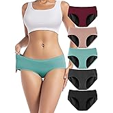 TIICHOO Period Underwear for Women Heavy Flow Soft Menstrual Panties Teens Ladies Leakproof Incontinence 5 Pack
