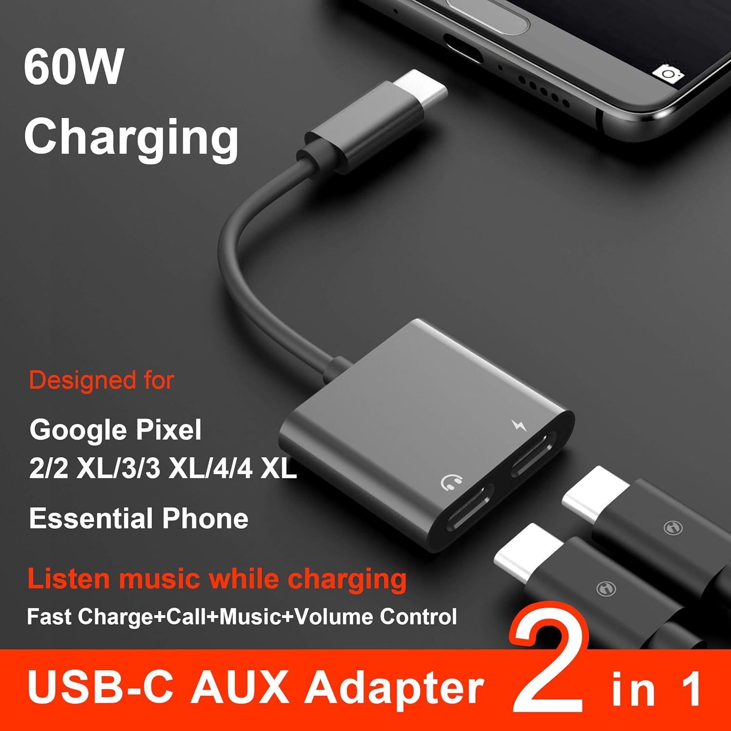 USB C Splitter,60w Fast Charge,ivoros Dual Type-C Headphone Adapter Audio Earphone Aux Converter,Work for Samsung Galaxy s21/s20/FE 5G/+/Ultra/Note 20/10/Plus,Google Pixel 5/4/3/2 XL,iPad Pro/Air 4: Electronics