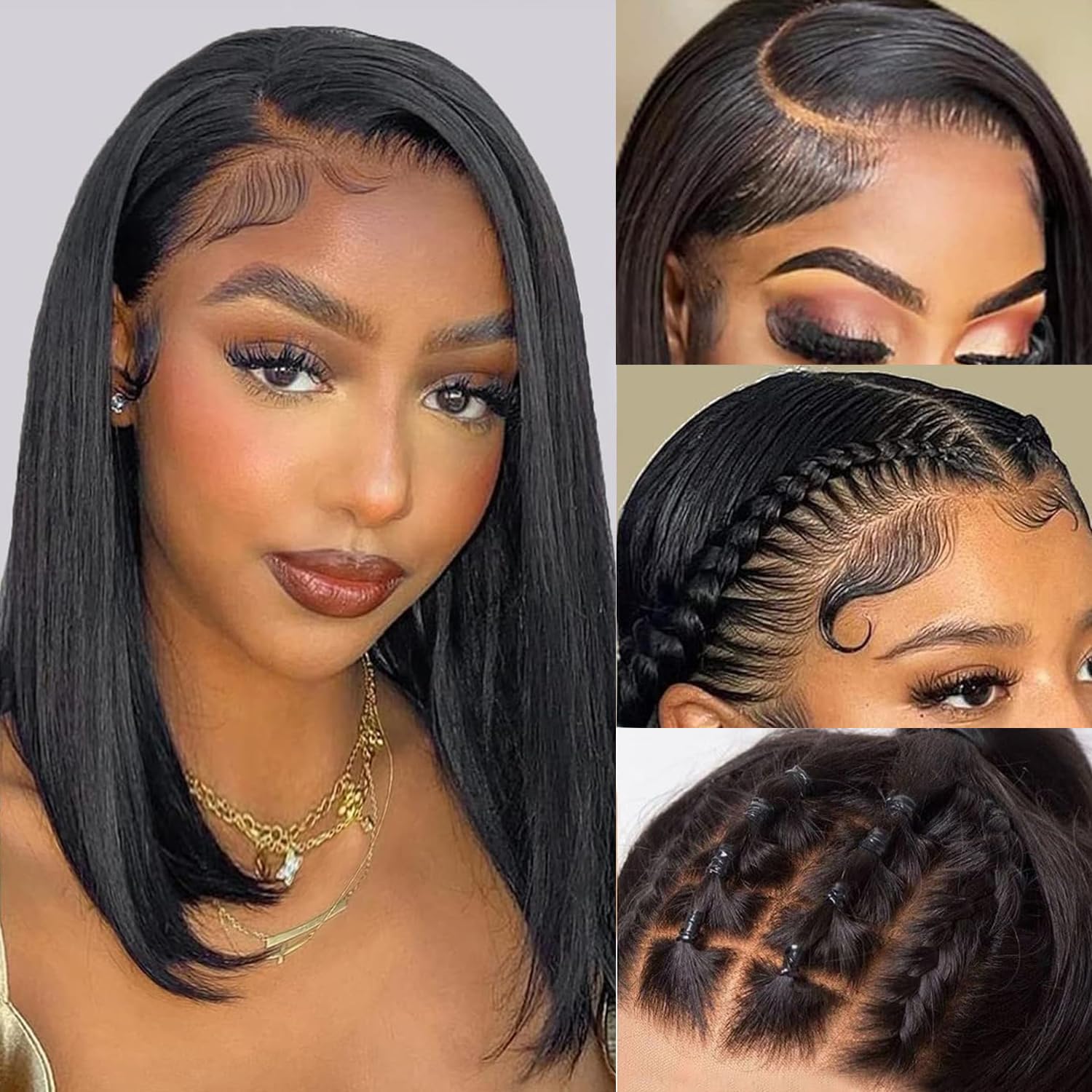 Lace Front Bob Wig Human Hair 13X4 Lace Front Wig 150% Density Brazilian Virgin Wig Human Hair Short Straight Bob Wigs Natural HD Transparent Natural Color 8 Inch