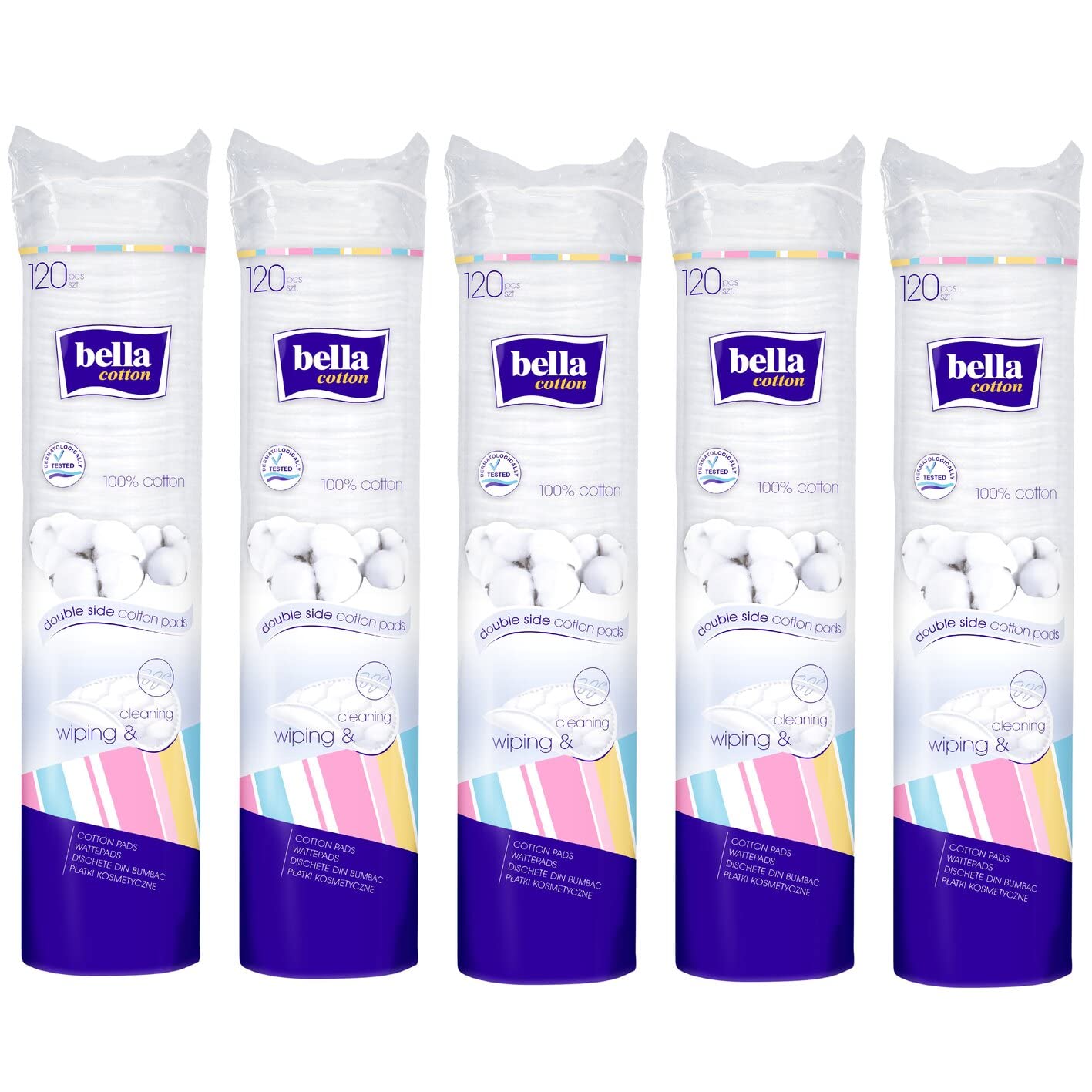 Bella Cotton Duo Cotton Pads Round (5 Packs of 120 Pads)