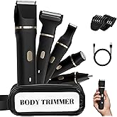 Bikini Trimmer for Women, 5-in-1 Waterproof Electric Razors for Women, Painless Pubic Hair Trimmer, Rechargeable Electric Shaver, Bikini Razor with Travel Case, Body Shaver & Face Nose Trimmer, Black