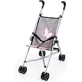 Bayer Doll Umbrella Stroller, Foldable Toy Buggy for 18 Inch Dolls, Grey | Lightweight portable stroller with safety harness, dual wheels, and easy-fold design for compact storage and travel