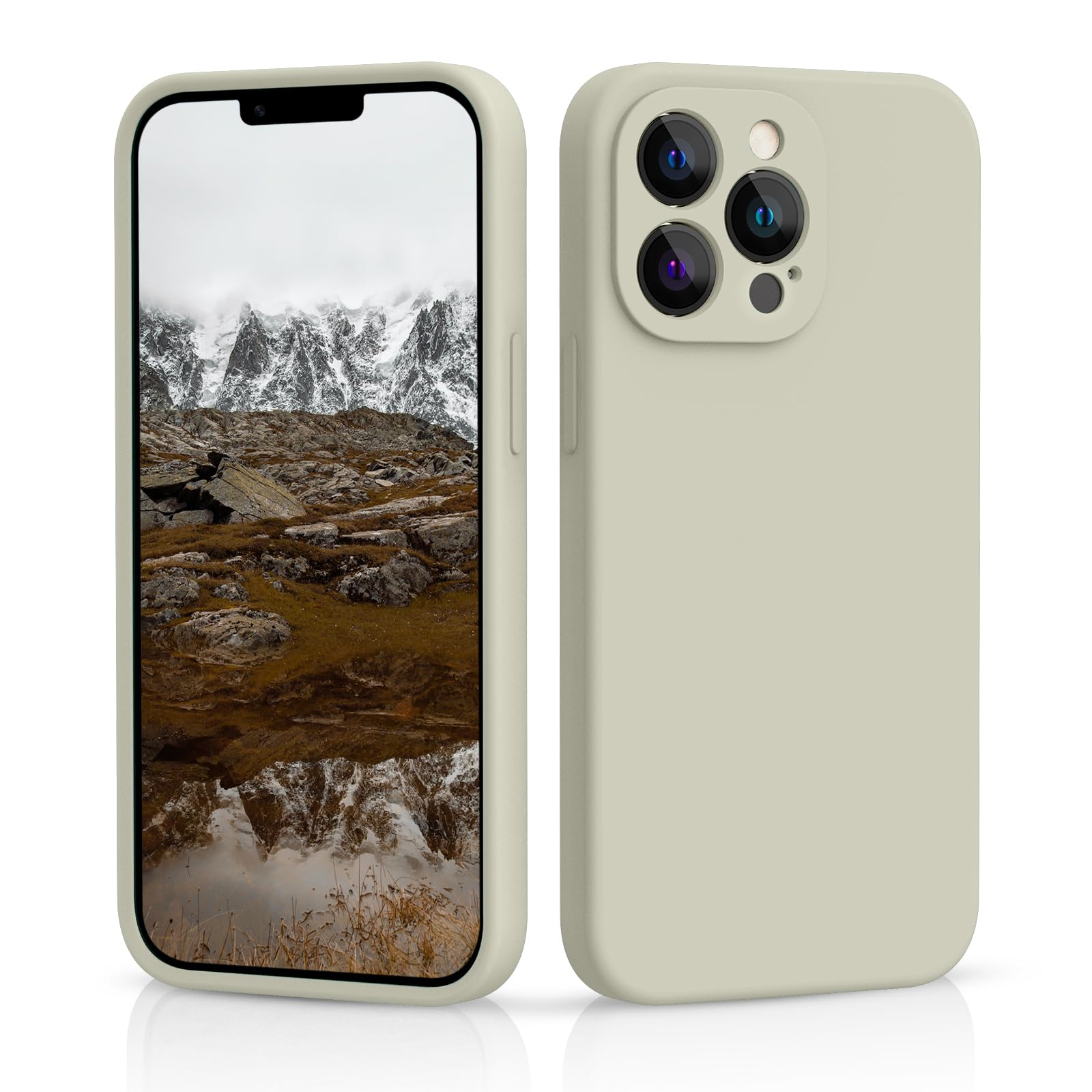CALOOP Slim-Fit for iPhone 13 Pro Max Case,Skin Soft Liquid Silicone,Sturdy Hard Frame Shockproof Cover with Anti-Scratch Microfiber Lining,Full Protection for Screen and Lens, 6.7 inch(Stone) — image 1