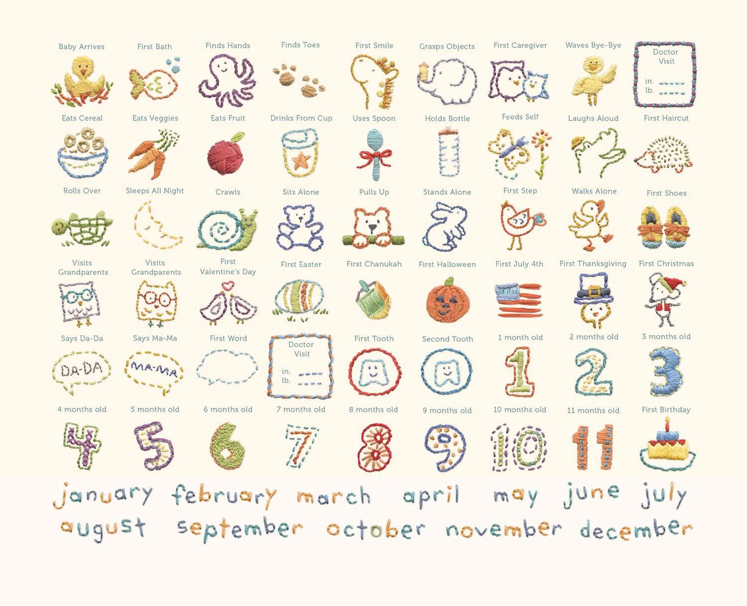 C.R. Gibson Animals 'Hello World' Baby Calendar Baby First Year Tracker, 11'' W x 18'' H