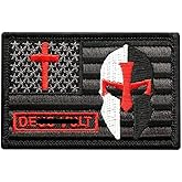 USA Flag Cross Christian Templar Knight in God Wills Patch (Hook Fastener Backing-MTB35)