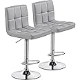 Yaheetech Bar Stools Set of 2, PU Leather Adjustable Barstools, Modern Counter Stools with Back and Footrest, Counter Height Barstools for Bar, Kitchen, Dining Room, Light Gray
