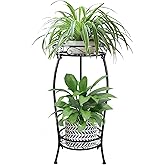 MOCORY Plant Stand Indoor Outdoor, 2 Tier 27.1" Tall Metal, Black | Sturdy Rustproof Plant Shelf with Stable 3-Leg Base, Heavy Duty 100 lb Capacity, Multiple Plant Holder Rack for corner