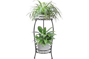 MOCORY Plant Stand Indoor Outdoor 2 Tier 27" Tall Metal Potted Holder Flower Pot Stand Heavy Duty Plant Shelf Rustproof Iron Multiple Plant Round Supports Rack for Planter Corner Garden Balcony Patio
