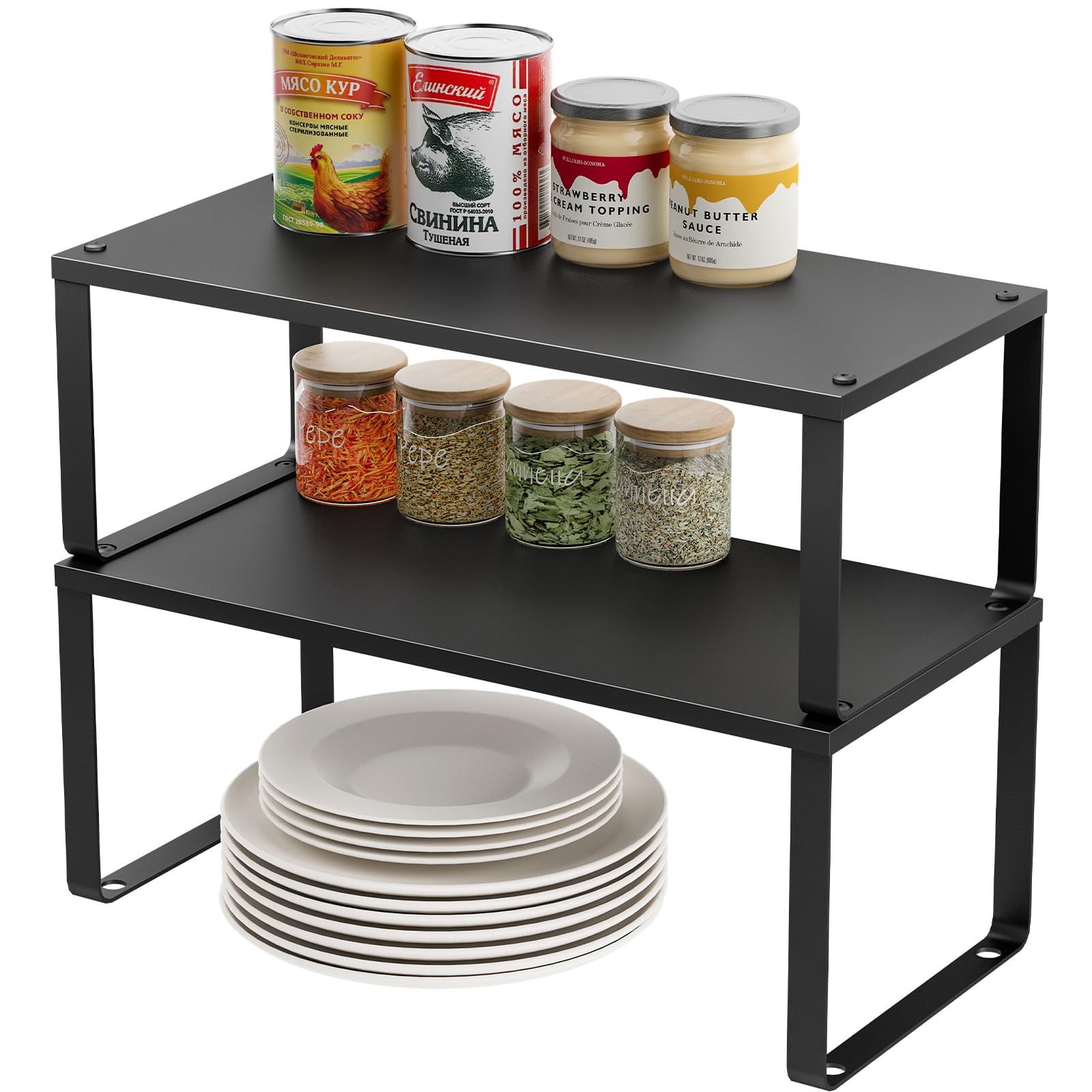 Photo 1 of 15.75" Long Stackable Expandable Metal Shelf Organizer For Kitchen Cabinet Counter Storage, Set of 2 Small Metal Storage Shelves Spice Rack For Kitchen Cupboard Countertop,Sturdy, 30LBS Heavy Duty