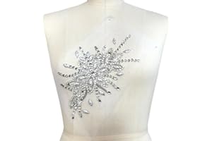 SUCCI SHAN Exquisite Uniquely Pure Handmade Bright Crystal Patches Sew-on Rhinestones Applique with Stones Sequins Beads for Wedding Dress DIY Manual Accessories Belt Chest Waist Decoration (Silver)