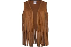 Noomelfish Girls Suede Fringe Vest Sleeveless Boho Tassels Jacket Cardigan (4-14 Years)