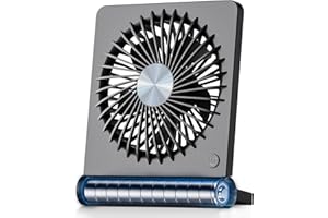 Koonie Portable Desk Fan, 3.5-20hrs Battery Operated Small USB Fan with Ultra Quiet 220° Tilt Folding, Rechargeable Personal Fan with 3 Speeds Strong Wind for Home Office Desktop, Black