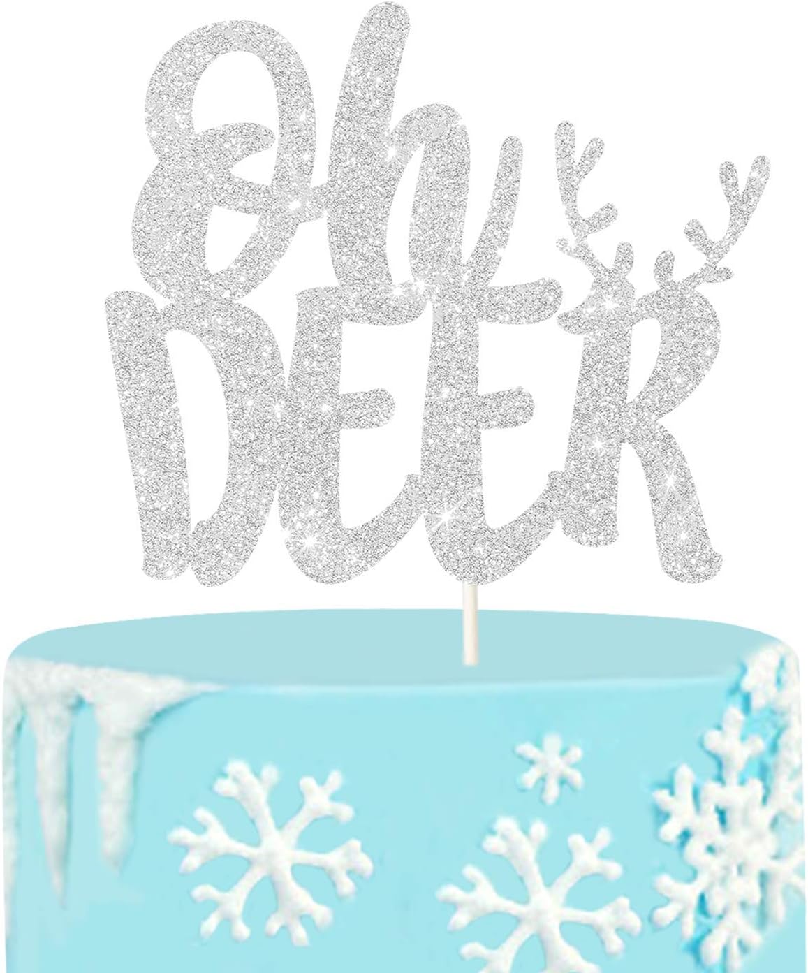 Silver Glitter Reindeer Oh Deer Cake Topper, Winter Baby Shower Cake Topper, Xmas Deer Cake Smash Decor, Winter Onederland Party Decoration