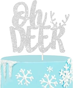 Silver Glitter Reindeer Oh Deer Cake Topper, Winter Baby Shower Cake Topper, Xmas Deer Cake Smash Decor, Winter Onederland Party Decoration