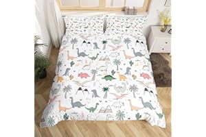 Feelyou Dinosaur Duvet Cover Set Full for Kids Bedding Set Cartoon Animals Print Decorative Dino Comforter Cover with 2 Pillo