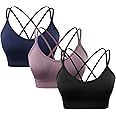 sicoozoe Women's Cross Back Sports Bra Padded Strappy Medium Support Yoga Bra for Workout Fitness 3 Pack