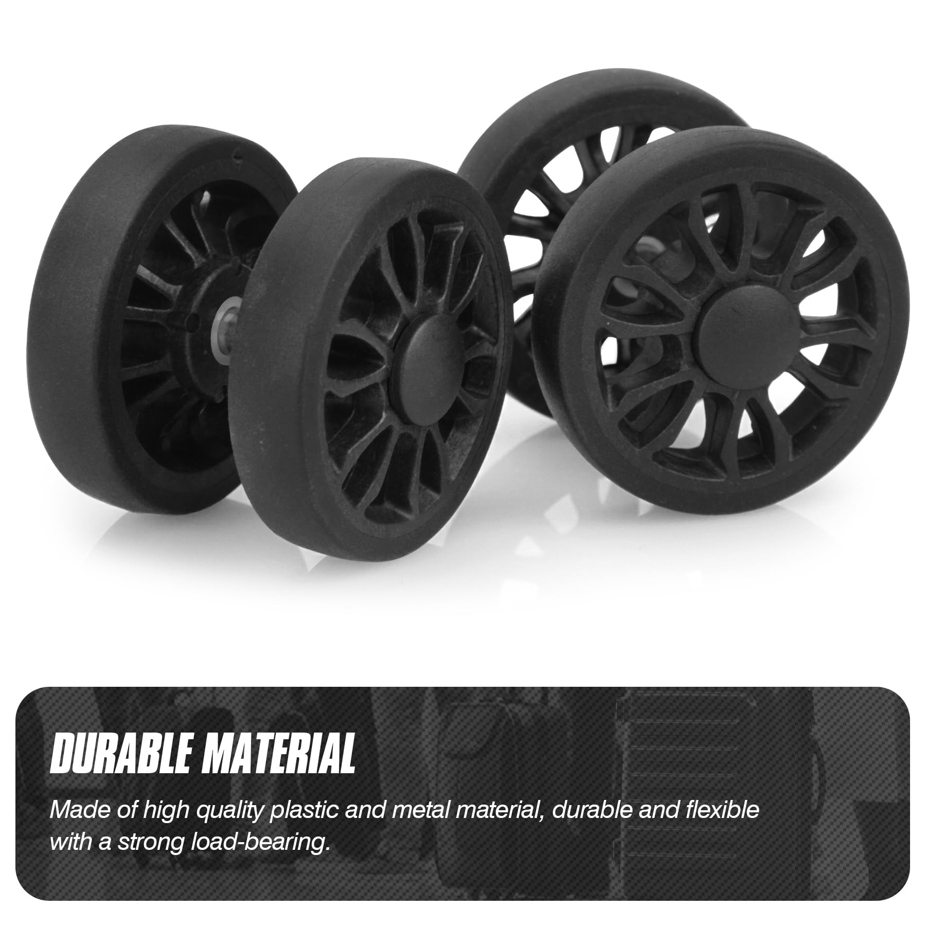 Zoofen 8 Pcs Luggage Replacement Wheels 50 x 11mm Double Luggage Wheels Rubber Suitcase Replacement Casters(Black)