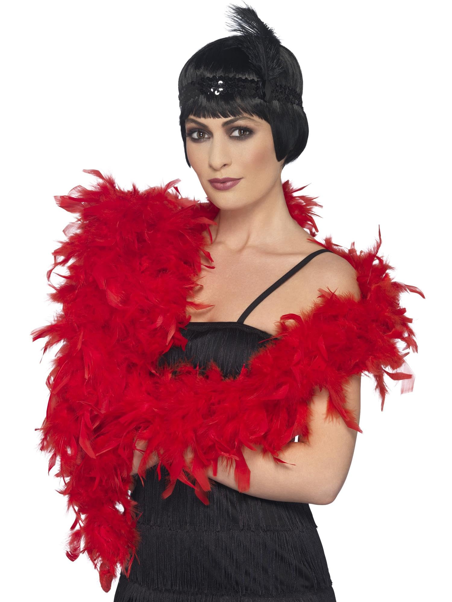 Smiffys Deluxe Boa, Red Feather, 180cm, 80g, 1920's Razzle Fancy Dress, Adult Dress Up Accessories Halloween