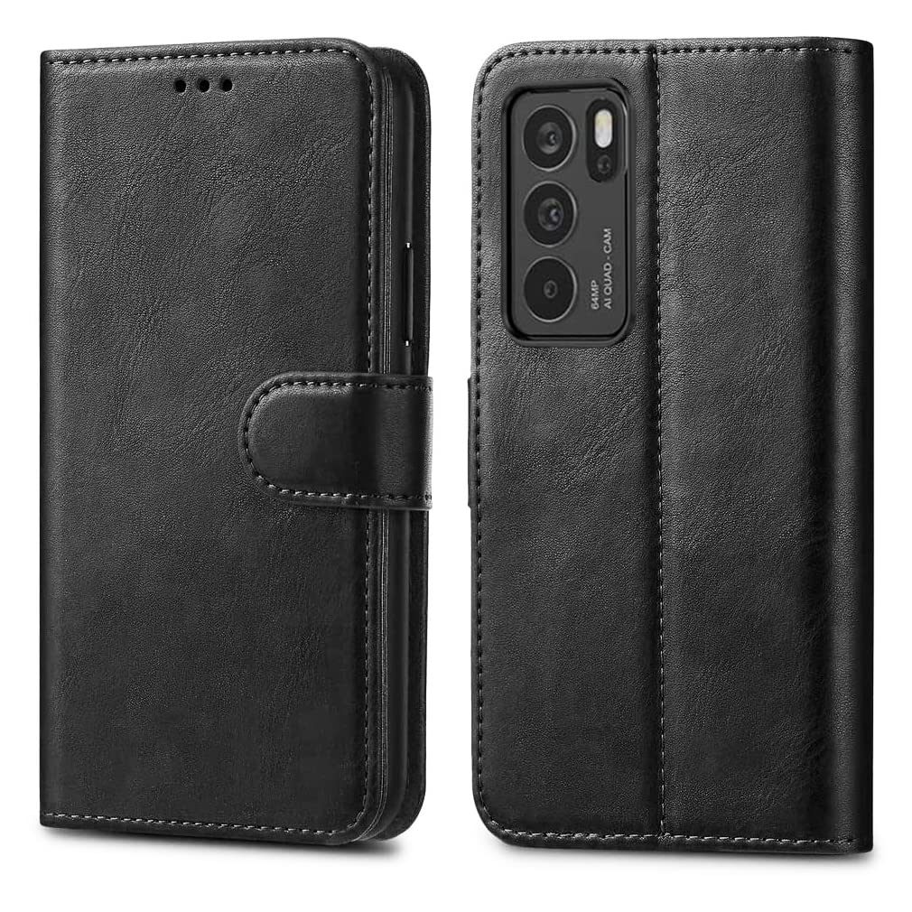 GAPlus PU Leather Flip Cover Wallet Case For OPPO A16s / OPPO A54s Card Holder Magnetic Kickstand Black — image 1