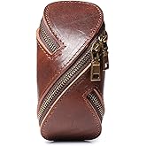 UVKDEENK Vintage Wrist Purse Key Bag, Genuine Leather Keychain Coin Purse, Zipper Coin Pouch Change Holder with Keychain Belt Clip, Car Key Case Protector Coin Organizer Women Man Coffee