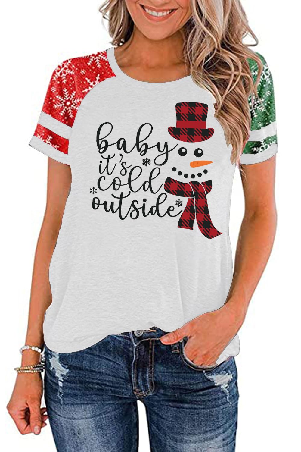 Ovazly Christmas Shirt for Women Raglan Sleeve